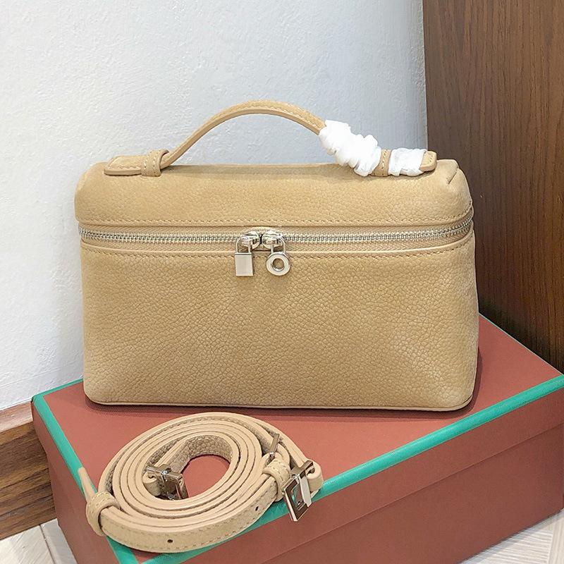 2025 New Gold Buckle Nubuckle Cowhide LP19 Lunch Box Bag Genuine Leather Versatile Small Square Bag Handheld One Shoulder Crossbody Bag for Women