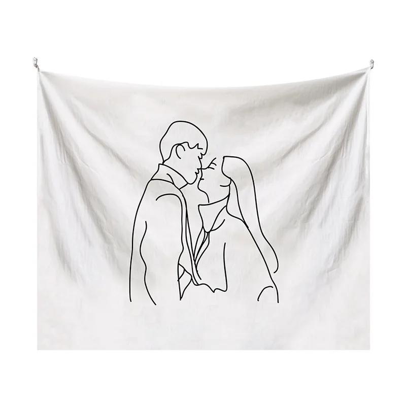 Couple Abstraction Tapestry Home Bedroom Hanging Dormitory Decoration Background Decor White Line Art Wall Hanging Tapestry