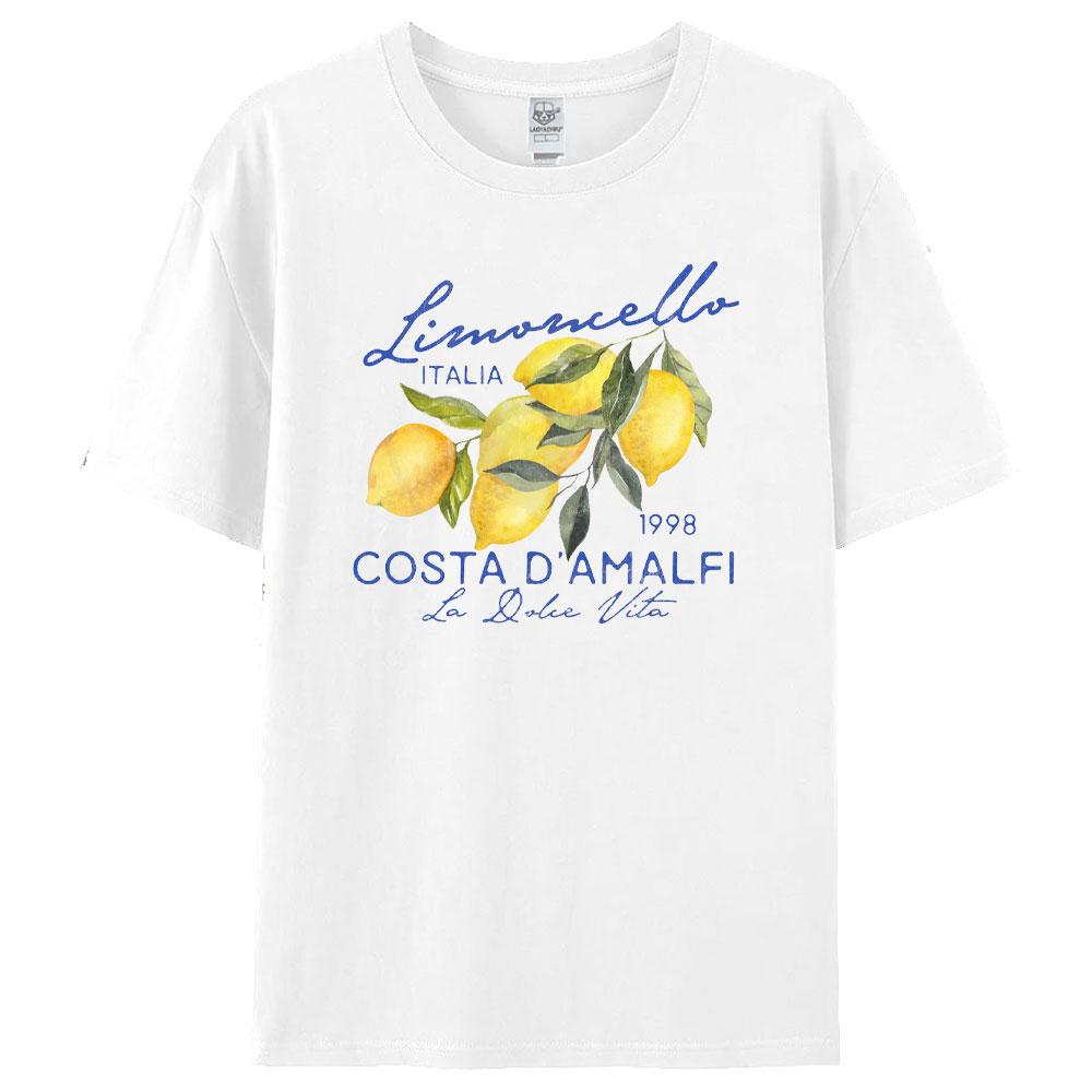 Limoncello La Dolce Vita Graphic Top Retro Women Cotton Shirt Lemon Shirt Italy Tshirt Coastal Aesthetic Amalfi Coast Female Tee 3XL