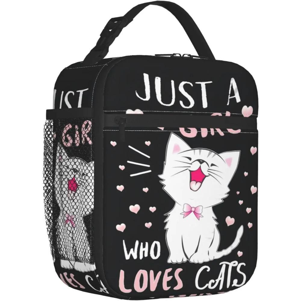 Lunchtasche Schwarz Weiße Katze Isolierte Lunchbox Damen mit Schultergurt, Thermische Wiederverwendbare Arbeits-Lunch-Kühltasche
