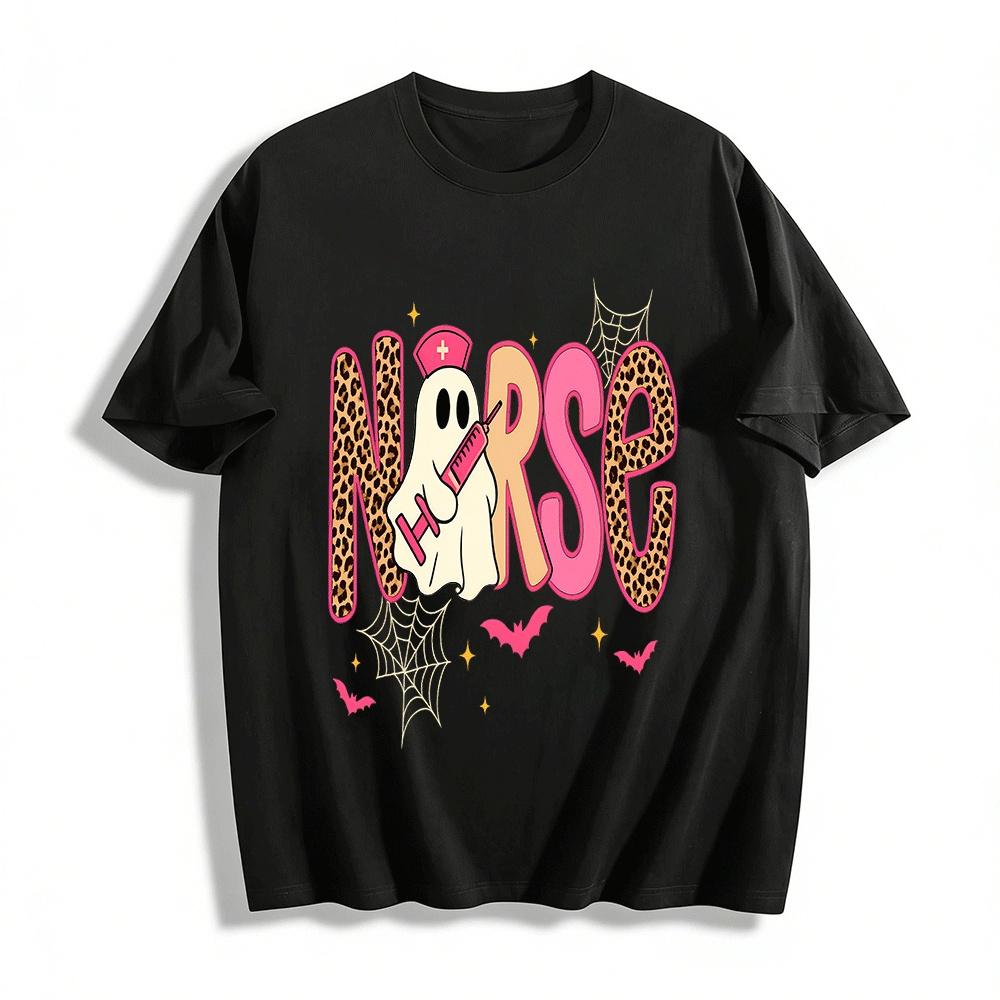 Halloween Nurse Ghost Print Casual Tee For Medical Workers Pure cotton T-shirt XXS