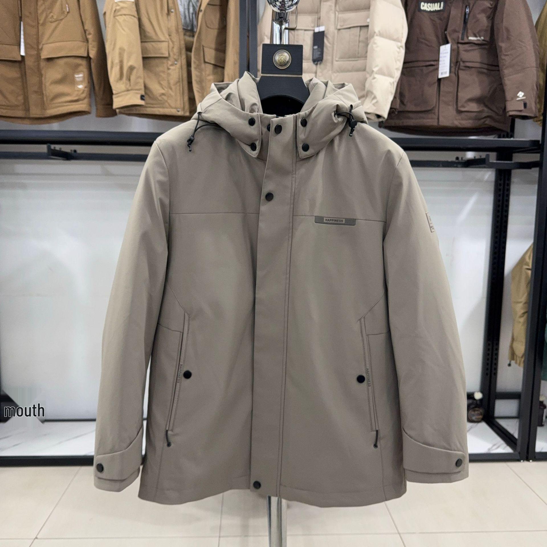 

H Brand Mid-Length Hooded Down Jacket with Detachable Fur Lining, Thickened for Warmth (4Y147) 180 (150-165 jin) світло-сірий колір