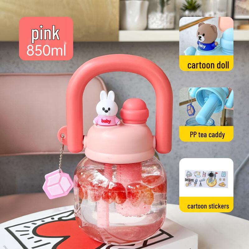 

Kids Dual-Drink Plastic Water Bottle with Straw, 850ml