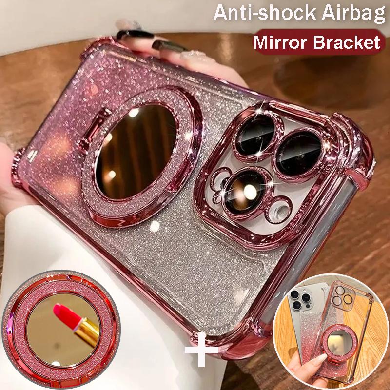 Glitter Mirror Magnetic Stand Phone Case for Samsung S25 S24 23 S22 S21 Ultra Plus S25 S23 FE A17 A07 A06 A56 A36 A16 A55 A35 A25 A15 A54 A53 A14 A13