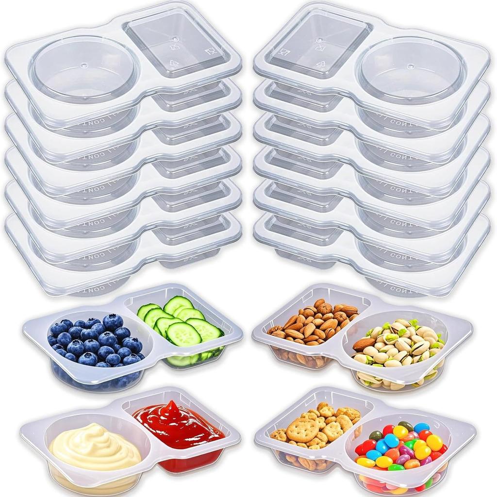 5/10pcs  Double Compartment Condiment Containers with Lids Disposable, 2 Compartment Snack Containers, Reusable Snack Container