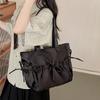 Elegant Bow Womens Shoulder Bag Nylon Pleated Korean Style Fashion Tote Bag Large Capacity Cute Pink Sweet Female Handbag