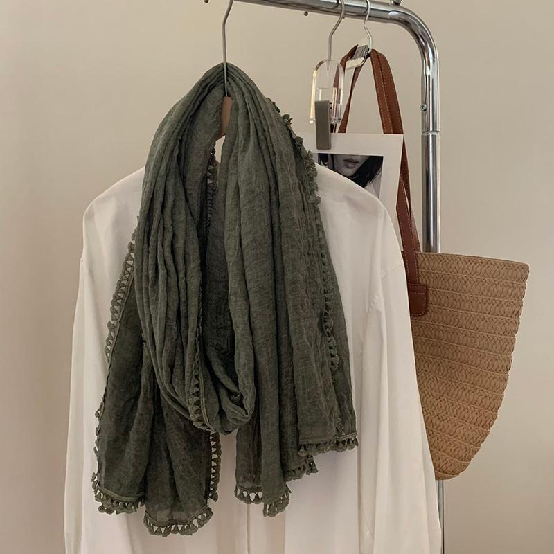 New Pure-Color Cotton Lace Scarf Japanese-Style Simple Thin-Style All-Purpose Shawl Korean Spring and Autumn Women and Men