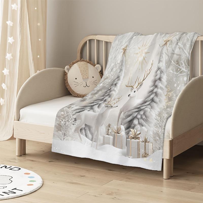 Cozy Christmas Throw Blanket - Super Soft Fleece with Festive Reindeer & Tree Design Perfect for Couch or Bed Machine Washable