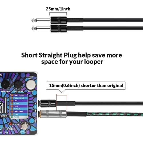 15cm Patch Cables for Guitar Effects Pedals, Black, L-S Plug, 6in/15cm, 1 Cable