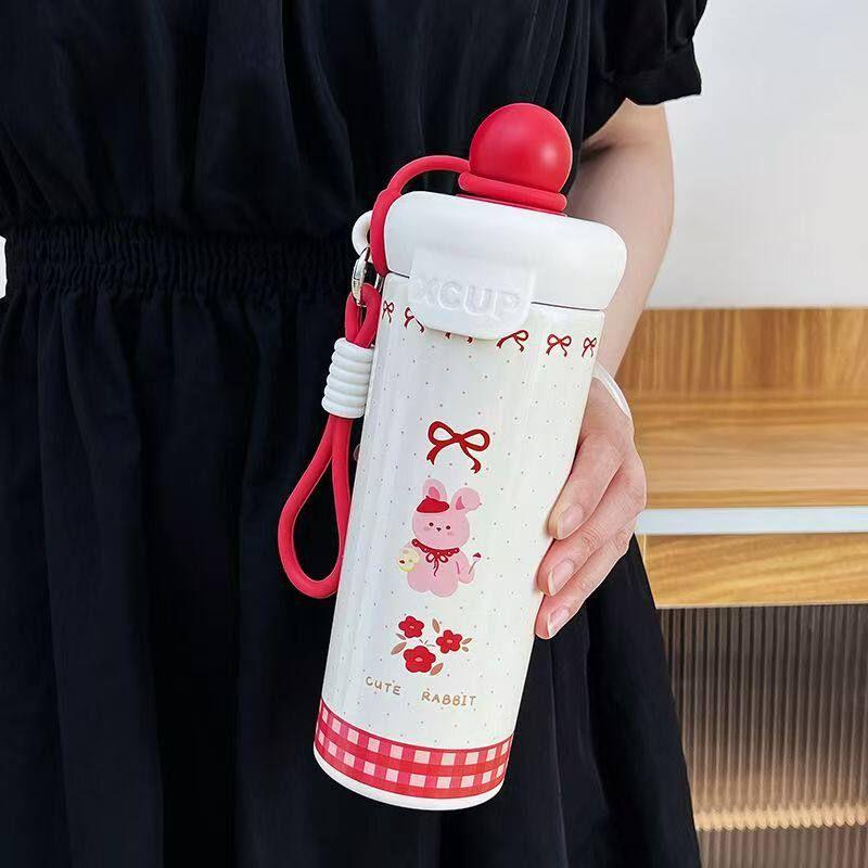 316 Large Capacity Vacuum Cup Girl Good-looking Kettle Student School Cup Portable Straw Cup Good-looking Coffee