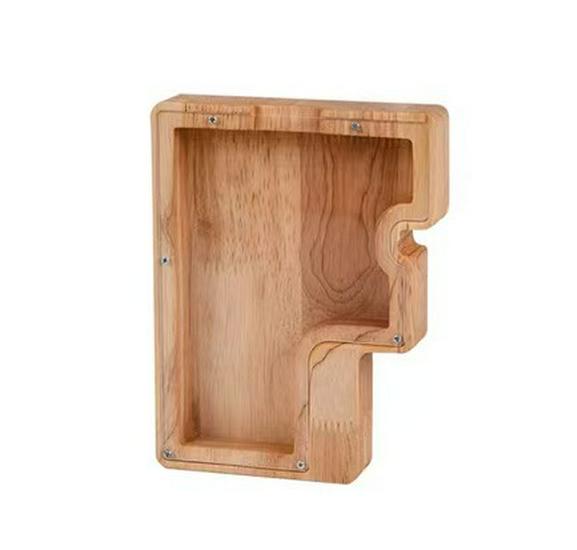 Wooden & Acrylic Money Box: Transparent 26-Letter Savings Bank for Kids