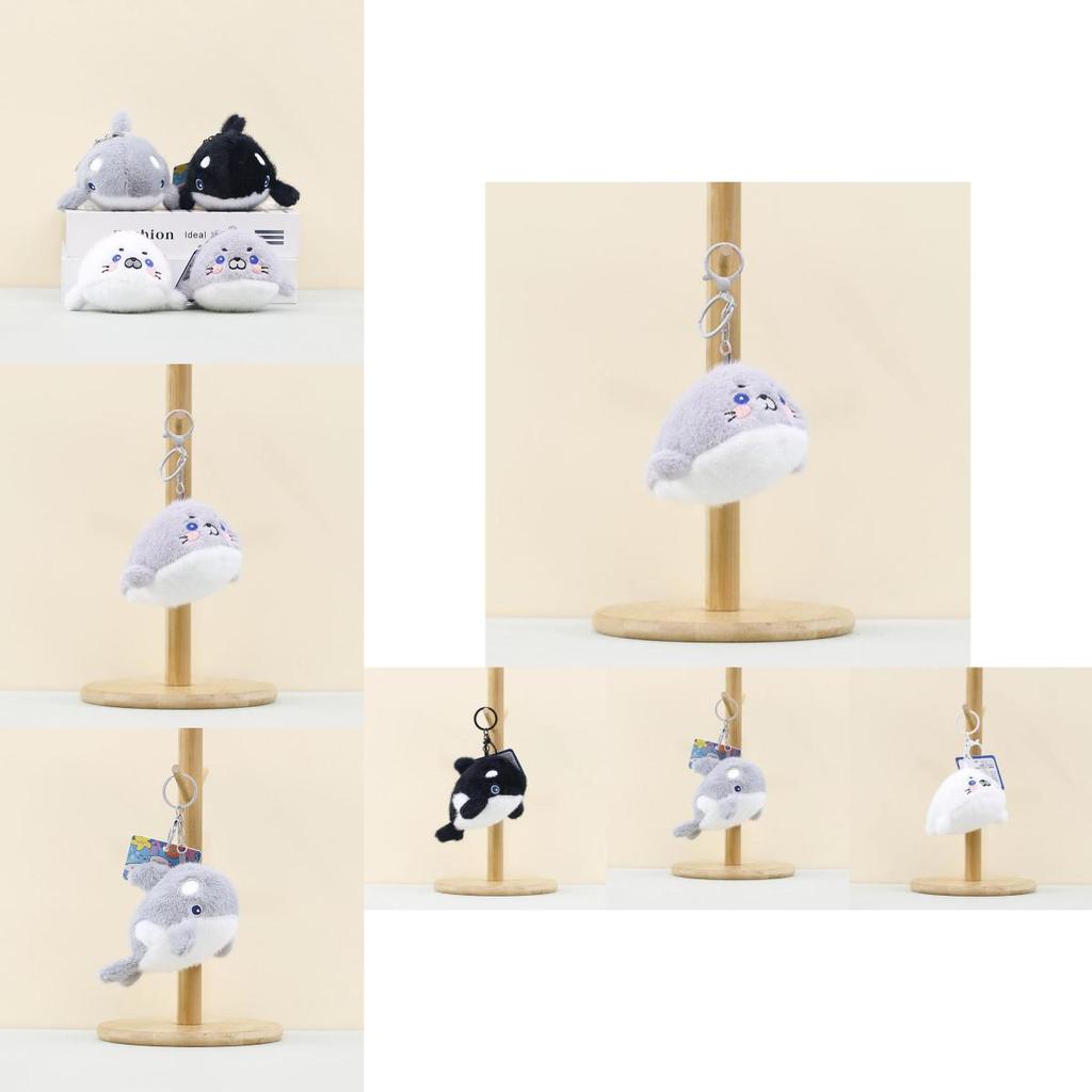 Adorable Plush Whale And Seal Keychain Accessories Soft Stuffed Animal Toys