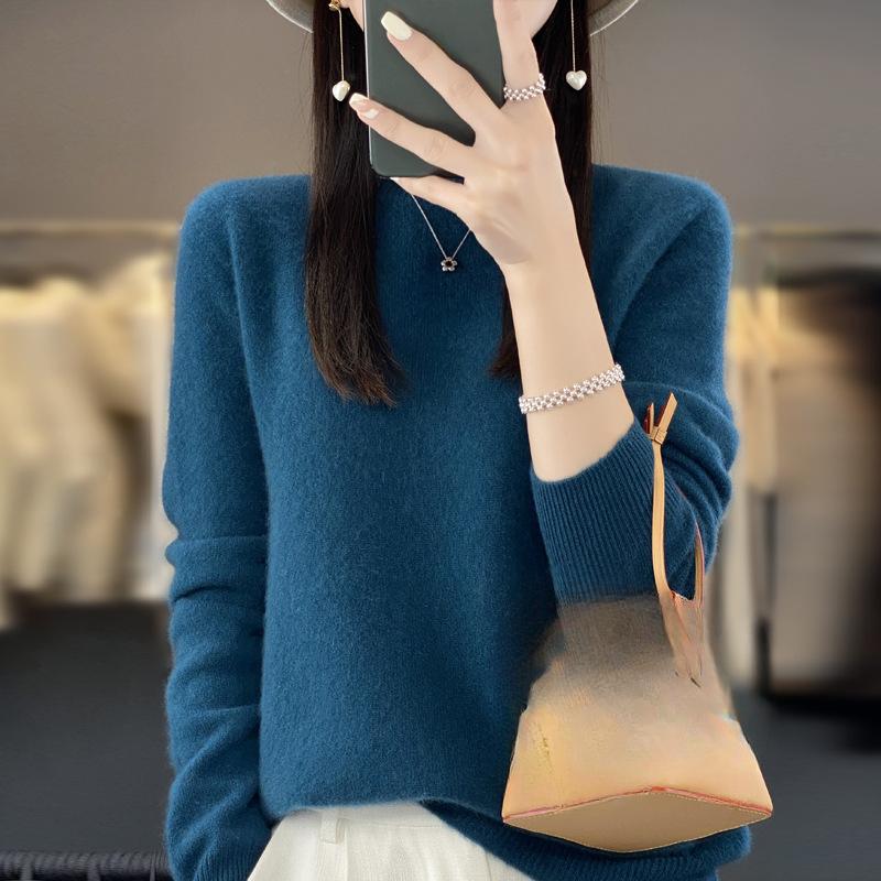 DAFIFY Women's Fashion Casual Fall Winter Solid Color Print Long Sleeve O-Neck Sweaters