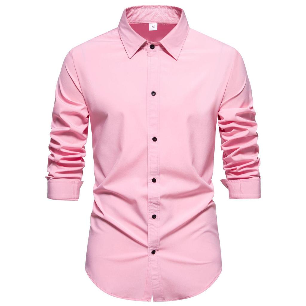 Men's Comfortable Solid Color Shirts Long Sleeve Shirt Casual Business Shirt for Men Lightweight Work Breathable Lapel Shirts