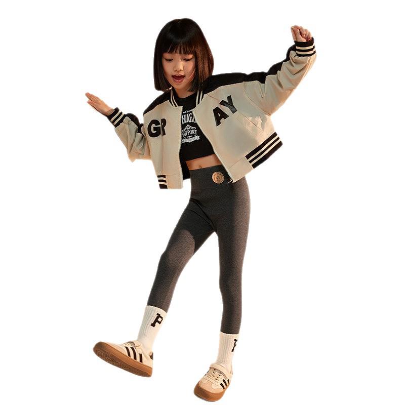 2026 New Girls' High-Waisted Cotton Leggings - Thin Style for Spring and Autumn