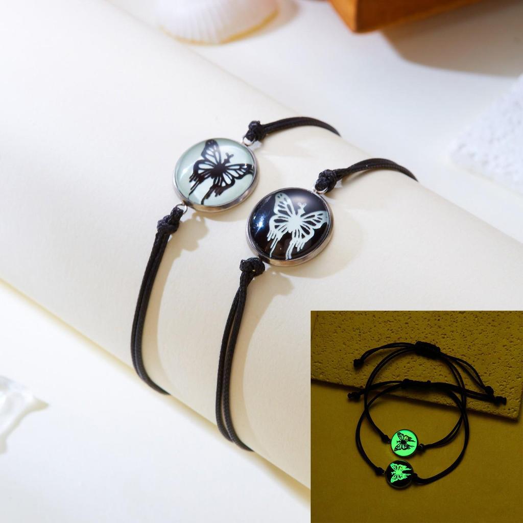 Sun & Moon Stainless Steel Luminous Couple Bracelet, Woven Friendship Rope for Valentine's Day