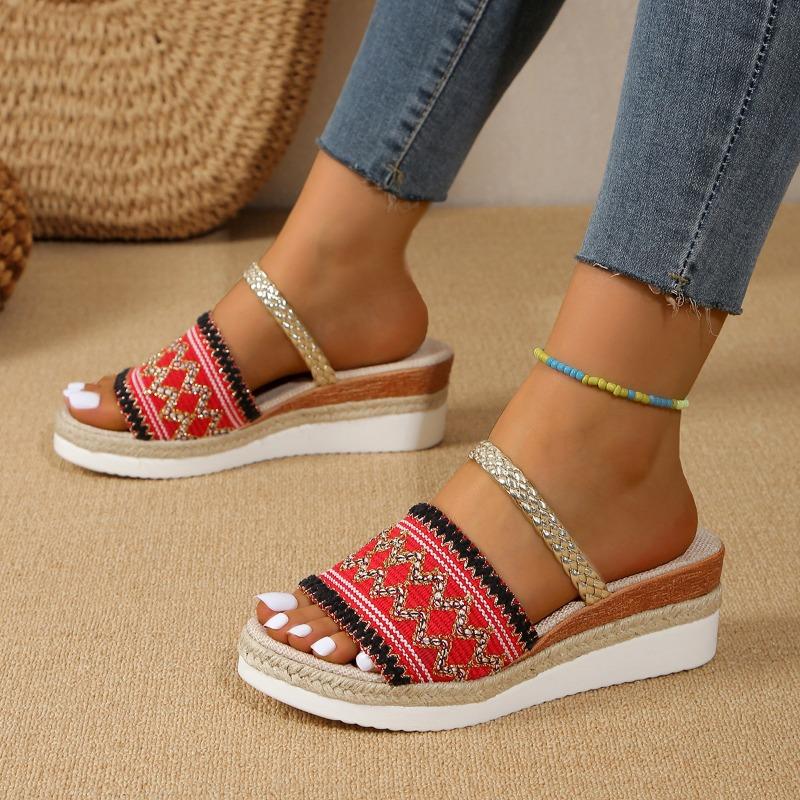 Summer New Wedge Heel Platform Women's Shoes Large Size with Casual Wedge Heel Slippers
