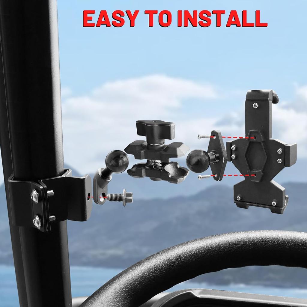 StarknightMT UTV Phone Mount For Pro-Fit Cage 360° Adjustable Aluminum Alloy 8 Claws SXS Phone Mount Heavy Duty Cell Phone Holder For Defender