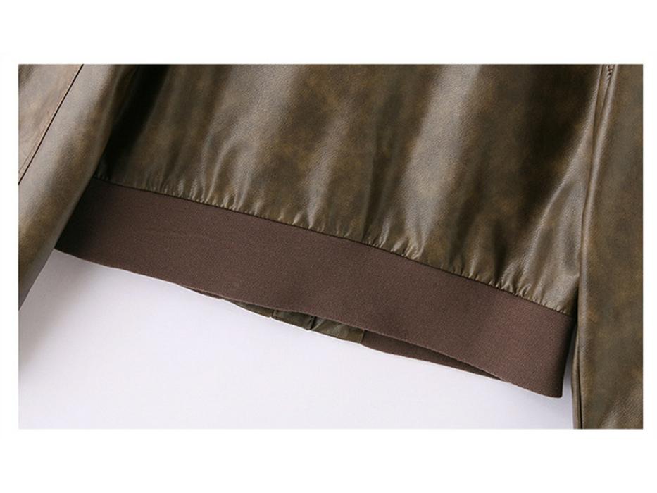 Women's Retro Genuine Leather Motorcycle Jacket, Spring/Autumn 2025 Fashion, Solid Color, Loose Fit, Short Style.