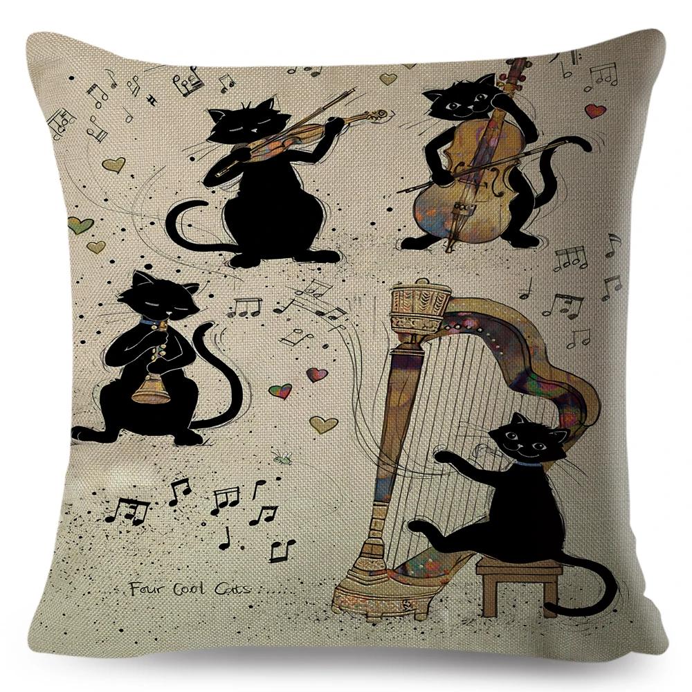 Cute Elegant Black Cat Cushion Cover Double Print Decor Cartoon Animal Pillow Case for Sofa Home Car Linen Throw Pillowcase