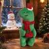 Green Red Plush Figurine Cute Christmas Dinosaur Doll Mini Stuffed Dino Toy with Santa Hat Decorative Accent for Windows & Scarf Soft Animal Holiday