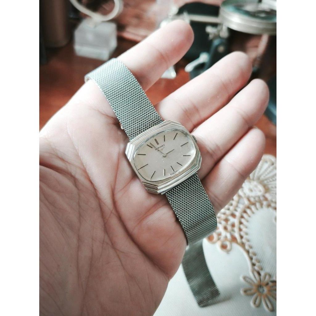 Used LONGINES White Gold Silver Dial Dress Type Mesh Belt