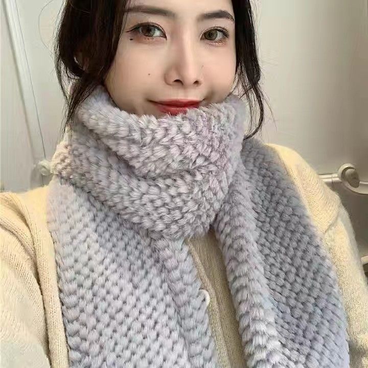 Schal Imitation Rexkaninchenfell Doppelseitig Verdickt Paarschal Damen Herbst und Winter Einfarbig Warm Langer Vielseitiger Schal