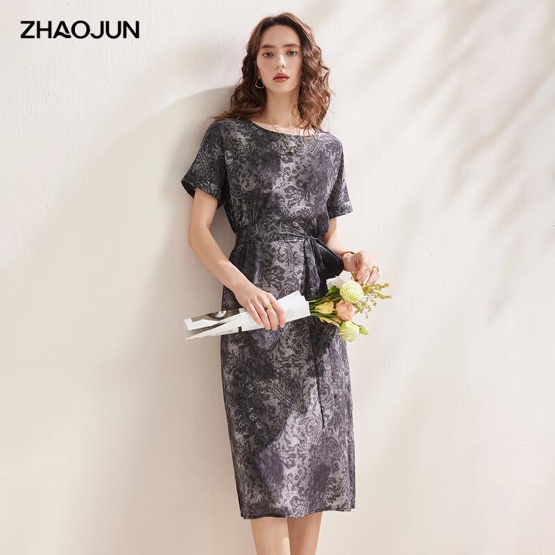 Zhao Jun Women s Silk Round Neck Short Sleeve Midi Dress L