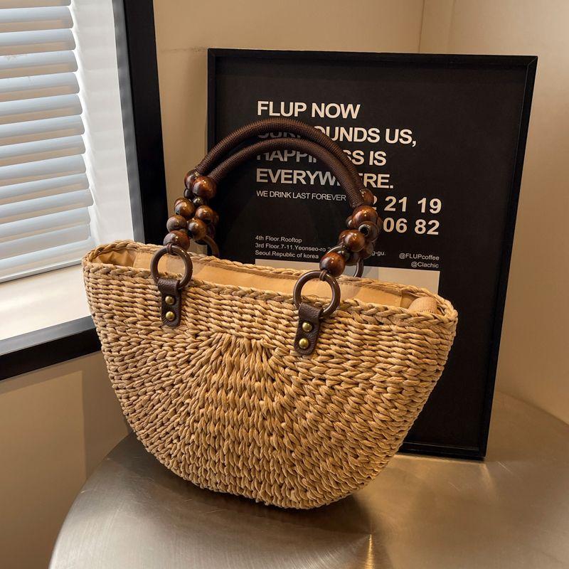 

Bag Female Pastoral Style Beach Travel Straw Woven Bag Khaki