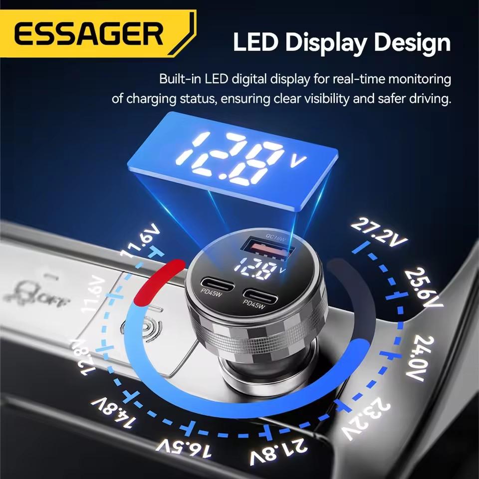Essager USB C Car Charger 3 Ports 108W Type C Fast Charge PPS PD3.0 QC Car Phone Charger For iPhone 16 15 Samsung Huawei Xiaomi