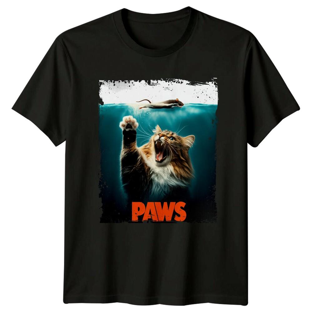 Paws Cat Parody Movie Poster Funny Pet Kitten Graphic TShirt Unisex T-Shirt S