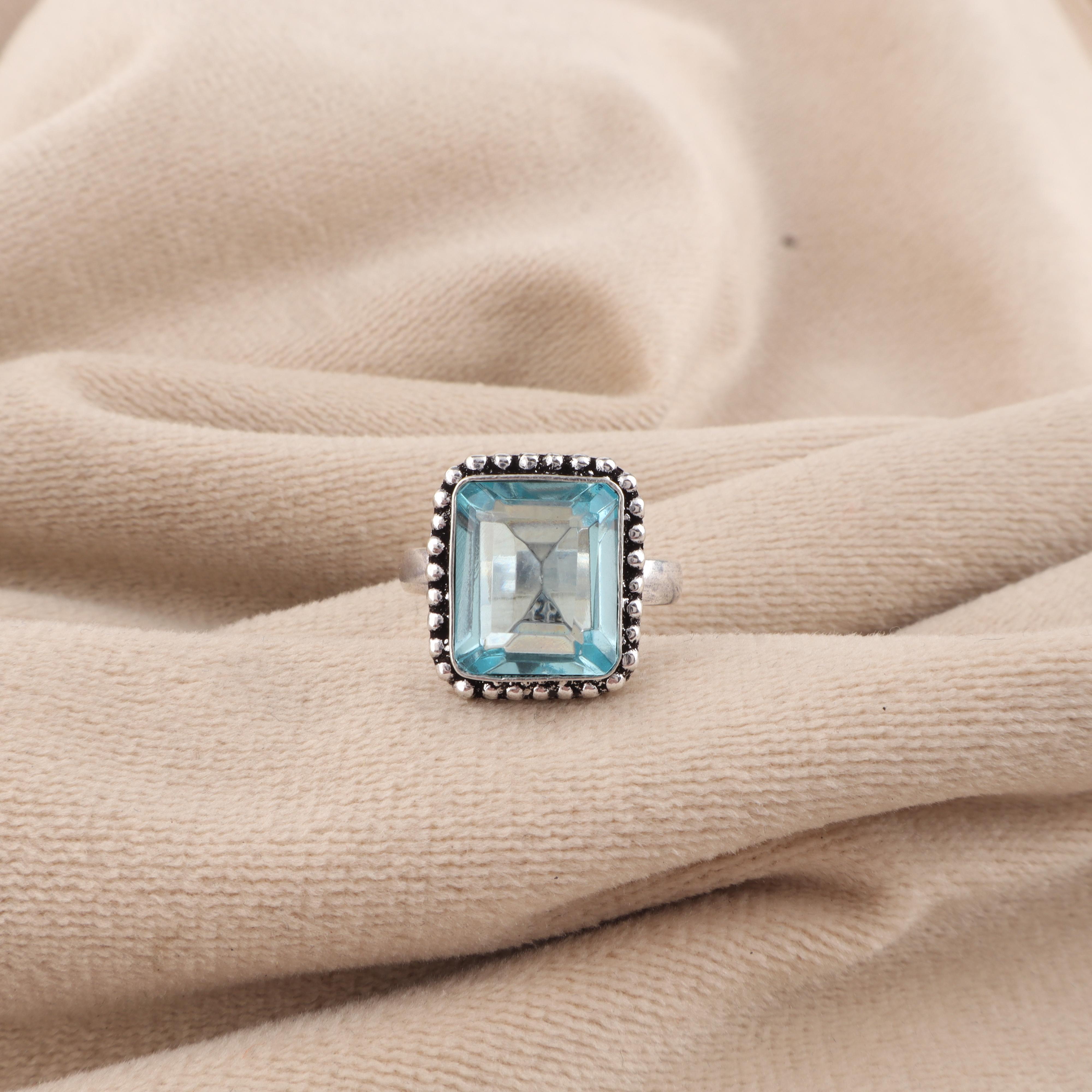 

Натуральный голубой топаз, драгоценный камень, ручная работа, ювелирное изделие из стерлингового серебра 925 пробы, обручальное кольцо для нее RR-74-2 9