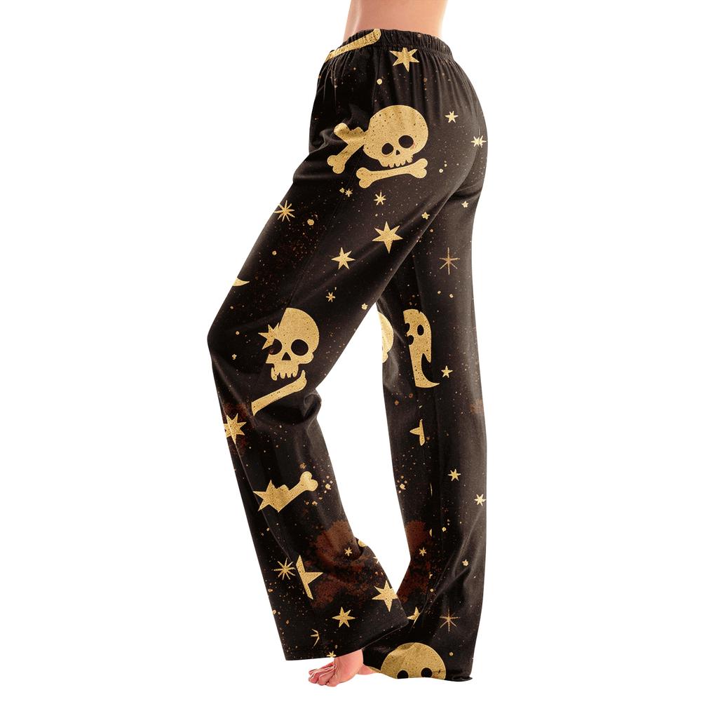 Adult Halloween Print Loose Fit Pajama Pants with Elastic Waist No Drawstring