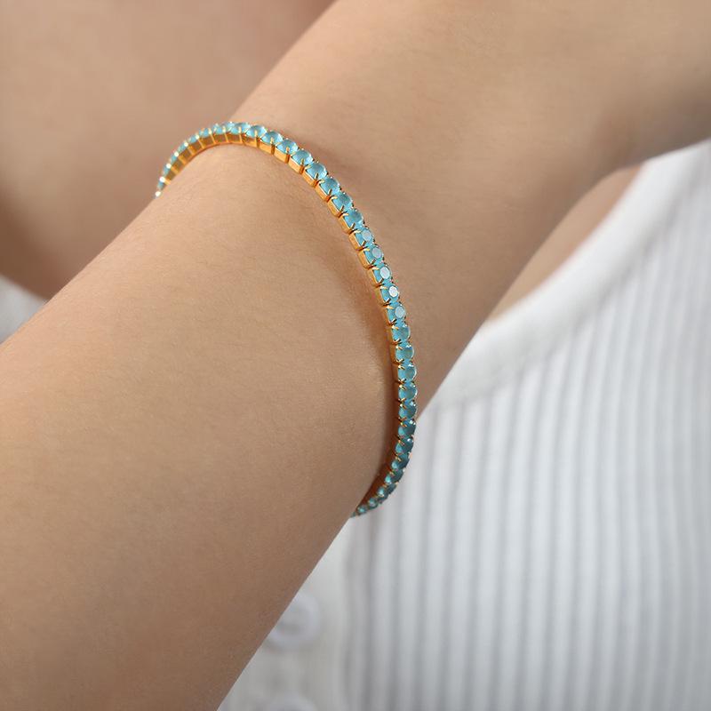 Colorful Elastic Zircon Bracelet: 18K Gold-Plated Titanium Steel, Versatile & Elegant for Women