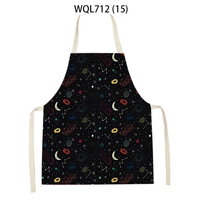 Rocket Planet Print Kitchen Apron for Women Creative Universe Style Baking Accessories Cooking Apron Household Cleaning Pinafore