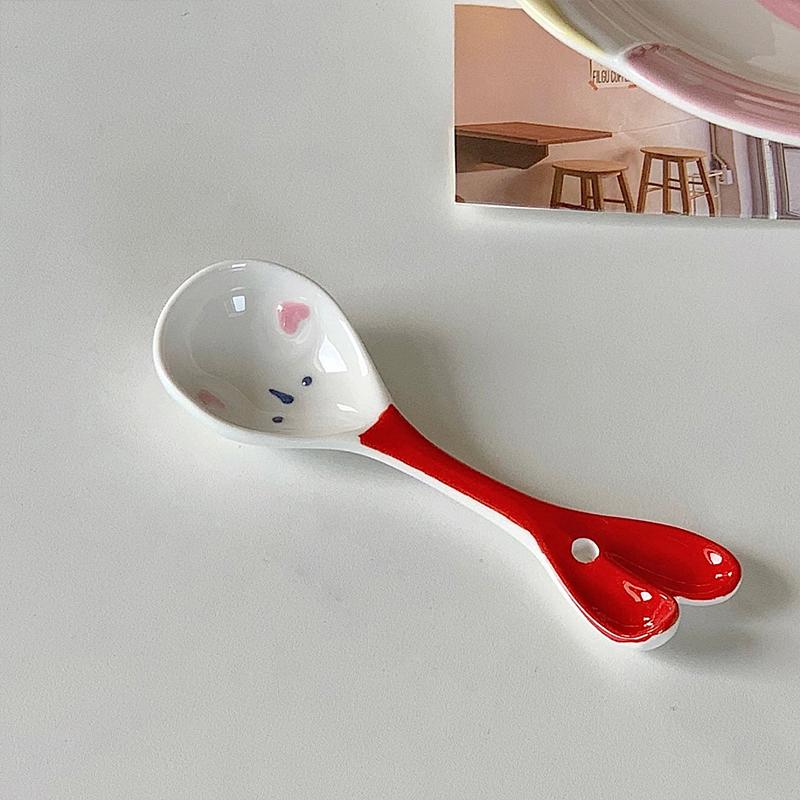Roztomilá keramická lžička pod glazurou, dlouhá rukojeť, ideální pro domácí dezertní lžičku, jogurt, ovesnou kaši