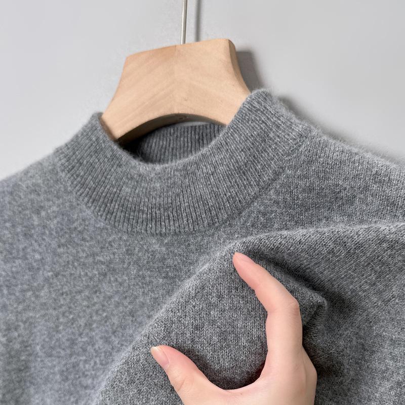 Men's Oversized High Quality Half High Collar Long Sleeve Knit Sweat Knitwear Tops Winter Clothes Unershirt For Men