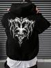 Men Back Print Hoodie, Dark Gothic Thorn Cross Wing Graphic Hooded Sweatshirt, Black Metal Alt Street Casual Loose Pullover Hoodie