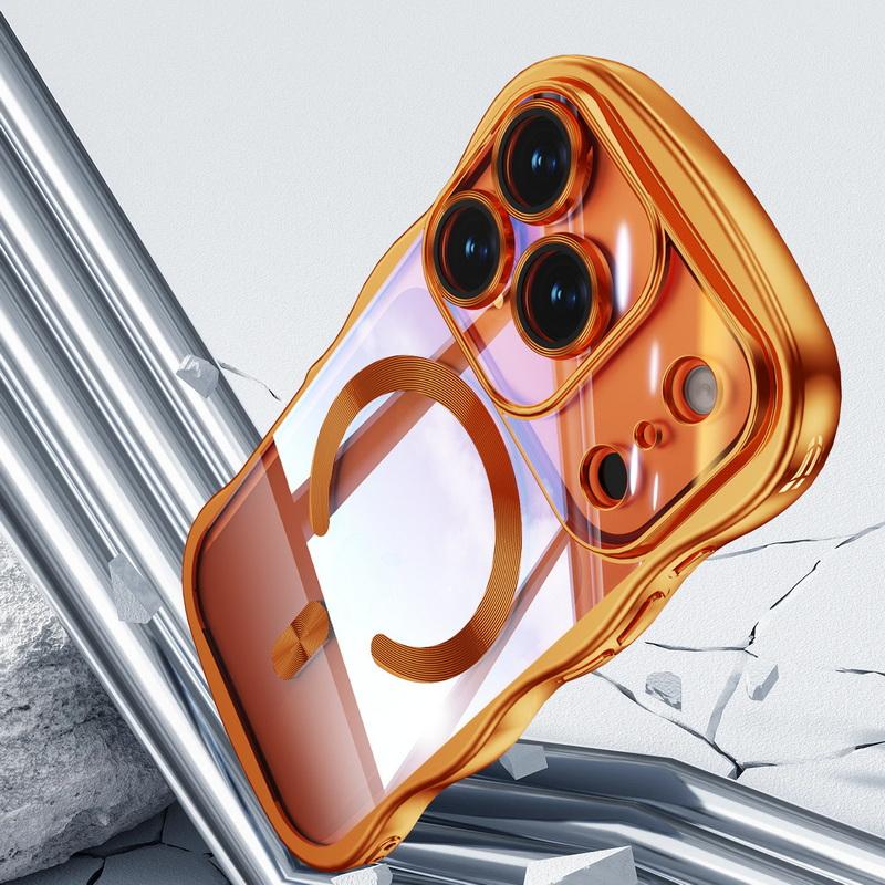 Plating Wavy Frame Magnetic Phone Case For iPhone 17 Pro Max 16 15 14 13 Electroplated Silicone Bumper Shockproof Clear Soft Cover