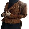 Women's American Style, Lambskin Brown Suede, Studded Jacket, With Zipper & Jacket,| Shoulder Strap, Gifts for her ,Cowgirl Jacket