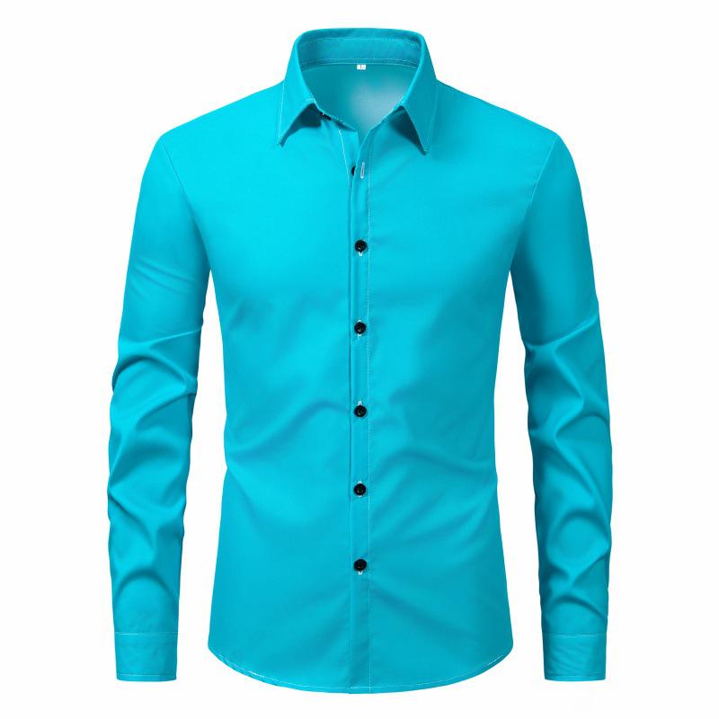 

2025 Slim Fit Solid Color Men s Long Sleeve Shirts - Fashionable Business and Commute Wear M