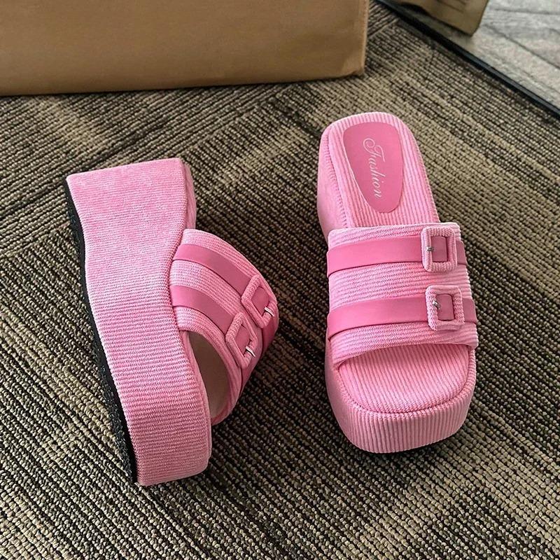 Designer Women Slippers Summer Casual Platform Sandal Fashion Wedge Heel Slippers Summer Open-toe Beach Slippers Chaussons Femme