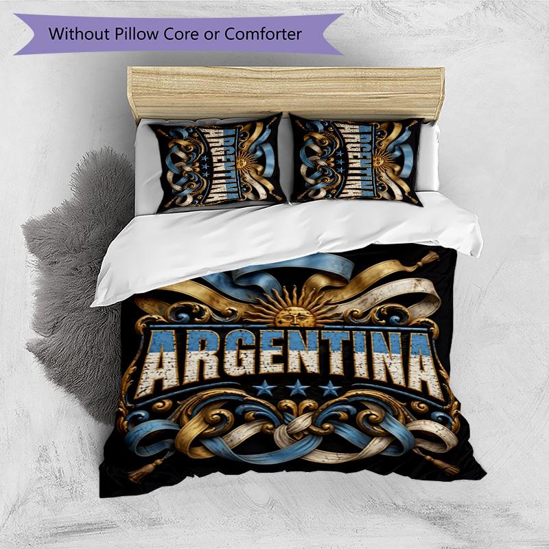 Set Biancheria da Letto Stampata Calcio Argentina 3 Pezzi Copriletto Traspirante Accogliente come Regalo per Inaugurazione Casa o Festa