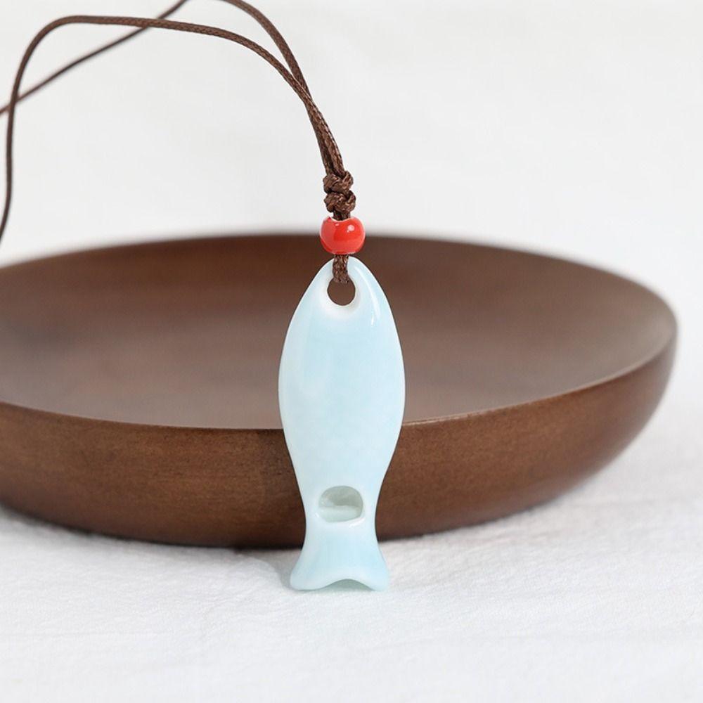 Handmade Fish Whistle Necklace Adjustable Cord Porcelain Fish Pendant Friends Gift
