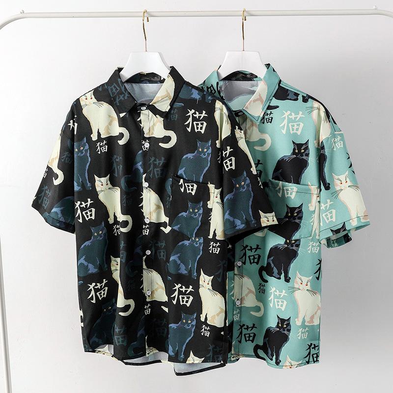 Men's Printed Retro Top Men's Summer Casual Shirt Street Style Loose Short-sleeved Lapel Shirt Trend
