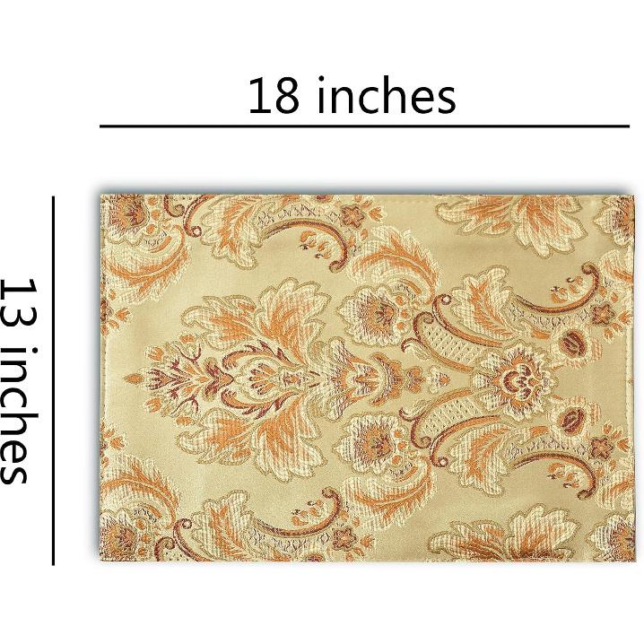 Table Runner and Placemats Set of 6 Gold Placemats for Dining Table Set of 4 Table Runner Luxury Thick Lined Damask Christmas Holiday Lace Beaded