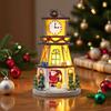 Christmas Village House Figurine LED Light Up Clock Tower Ornament Resin Tabletop Decoration for Holiday Winter Home Decor