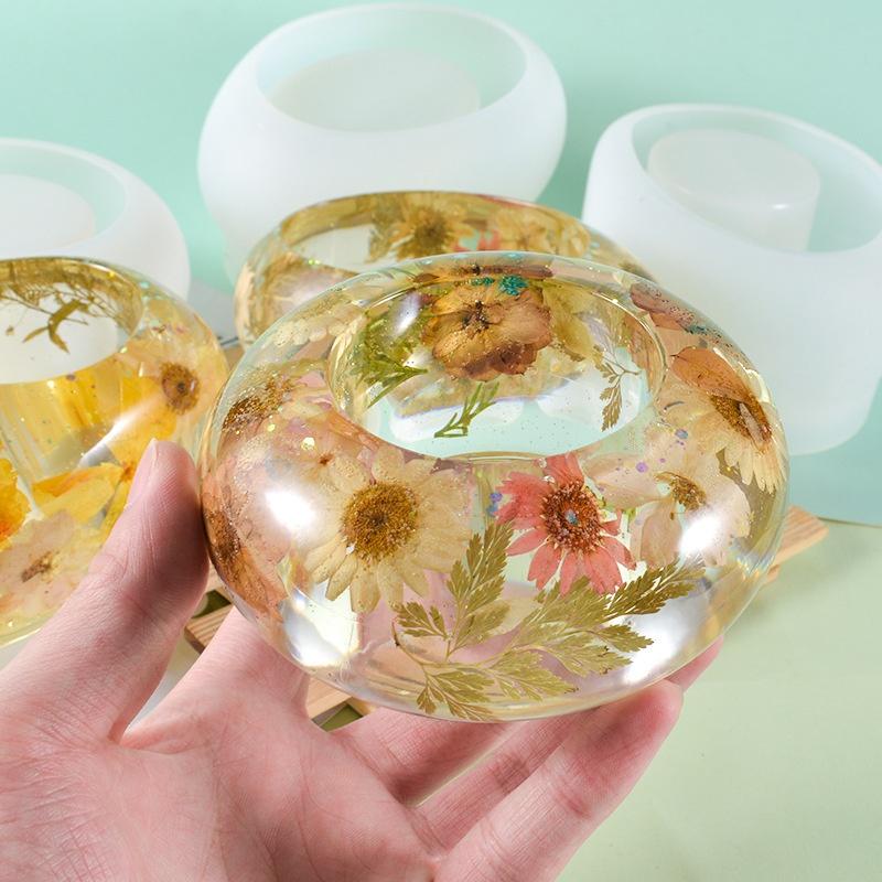 Crystal Epoxy Resin Mold Round Oval Candle Holder Pot Table Silicone Mold Clay Mold Diy Silicone Mold