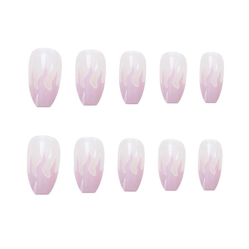 24pcs/set Reusable Flame Fake Nails Acrylic Coffin Ballerina Blue Pink Purple Silver Fire Full Cover False Nails Nail Tips Nail Art Tools