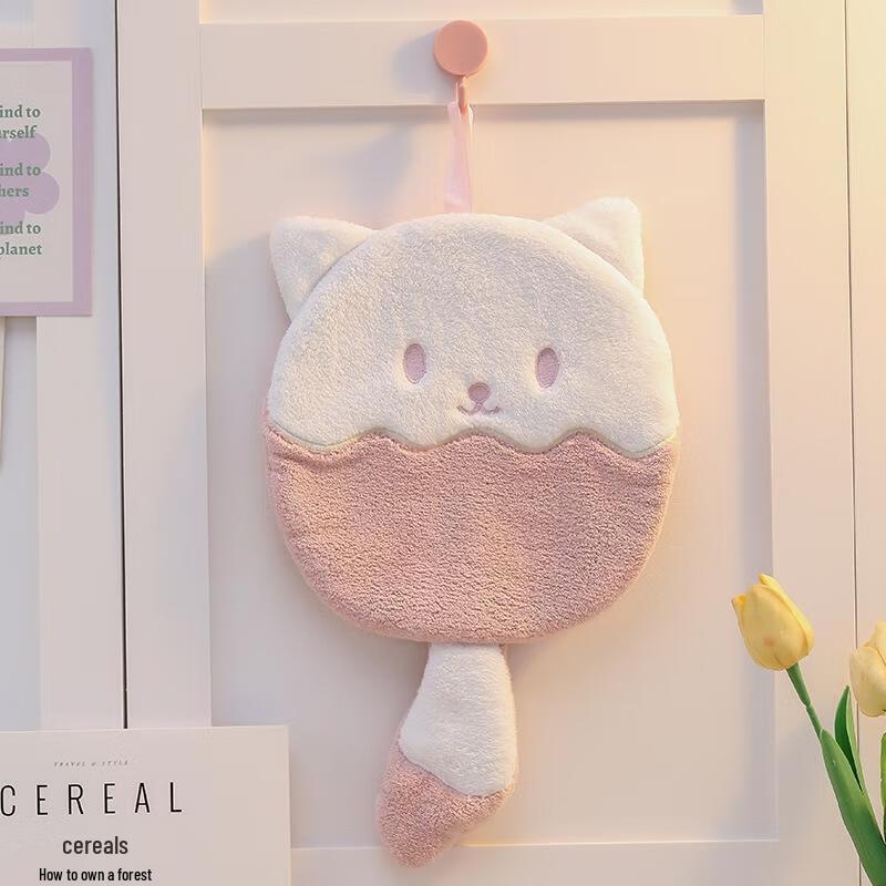 JINGRUIXIANG Cartoon Cute Hanging Double Layer Coral Fleece Hand Towel